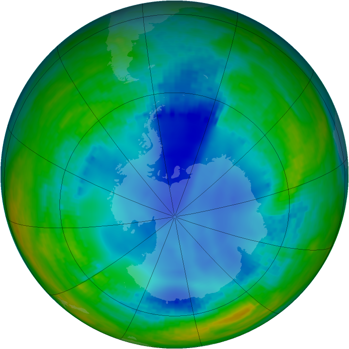 Antarctic ozone map for 01 August 2003
